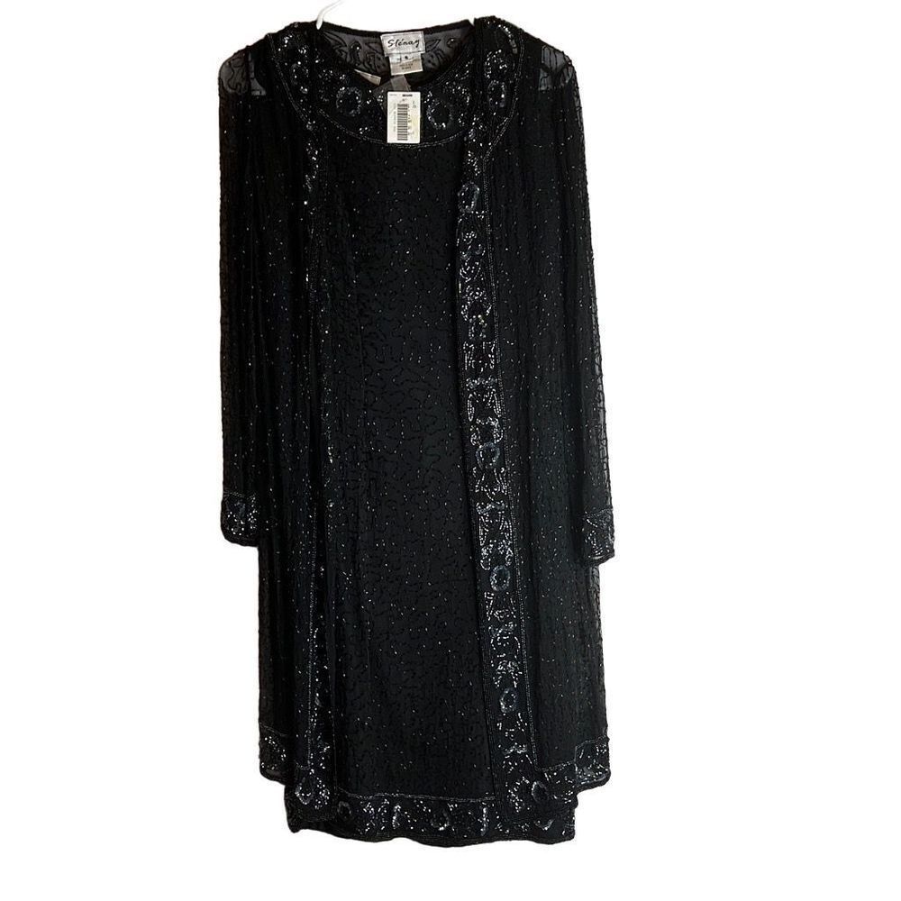 Stenay Black Beaded Dress with beaded Jacket Sz.6 NWT Vintage